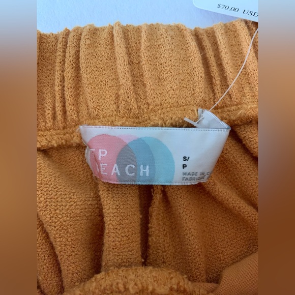 FP Beach Women’s Elastic Waist Wide Leg Pants Pleated Bronze High-Rise Cotton - Picture 6 of 12